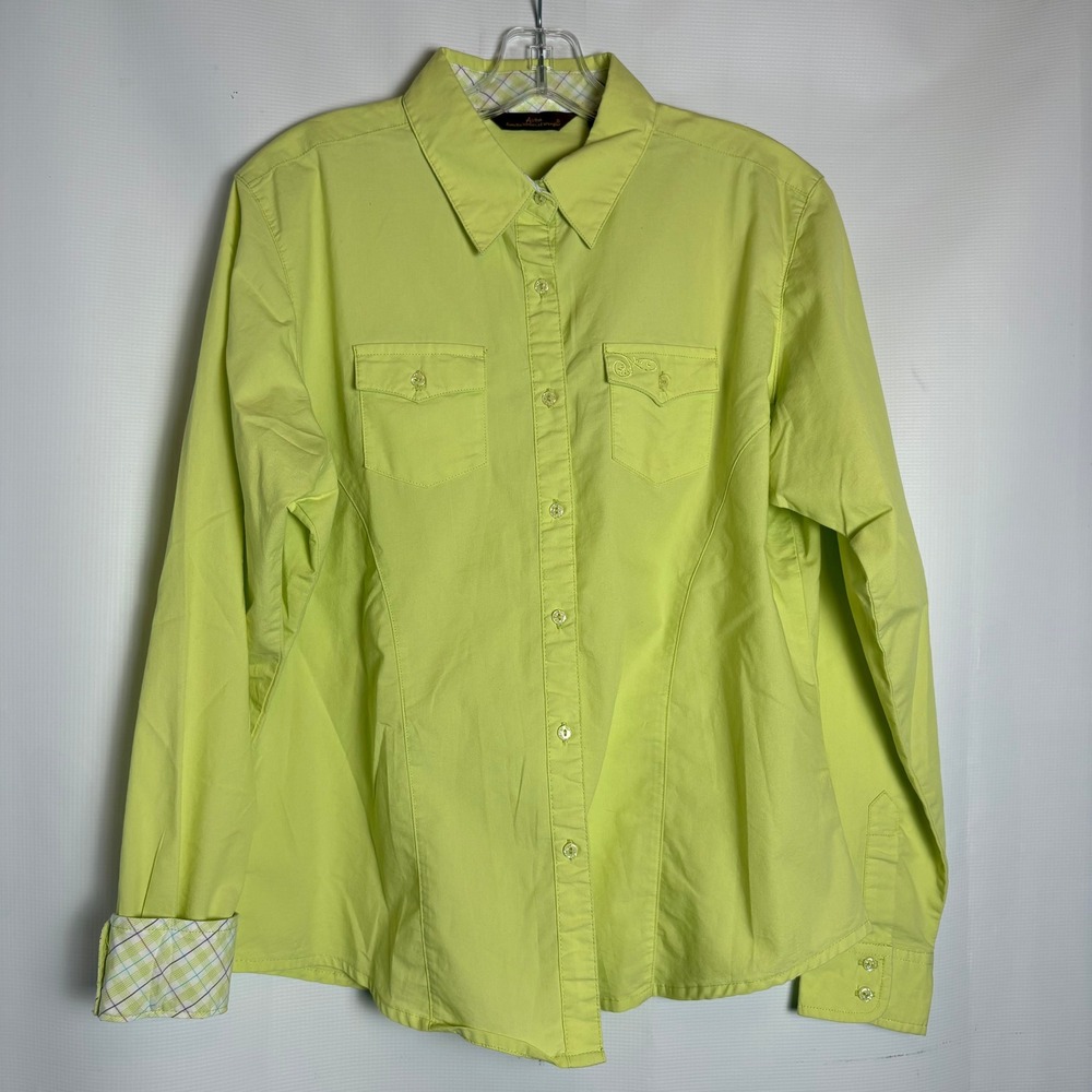Aura Wrangler Womens Lime Green Button‎ Front Western Shirt Large Equestrian